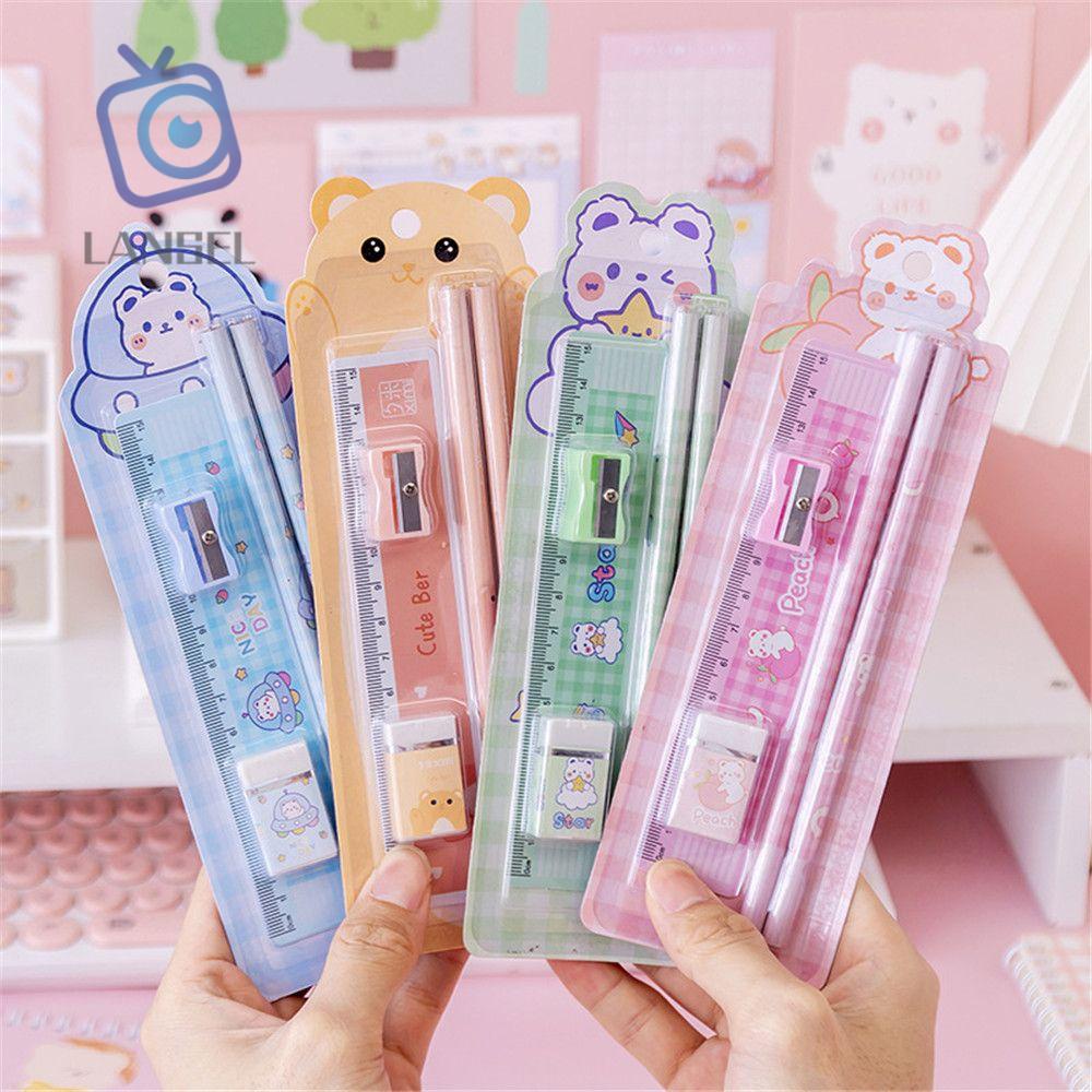 Set 5 món Bút chì tích hợp Gôm tẩy/Thước kẻ cho học sinh