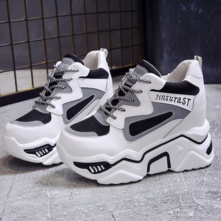 (sẵn  đen 37) Giày Sneaker Ulzzang nữ độn đế bánh mì cao dày 8cm trắng dạ quang tăng chiều cao Hàn Quốc chất lượng
