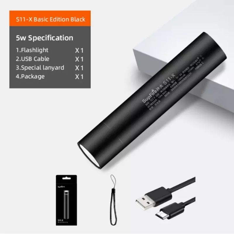 đen pin mini supfire S11D thiết kế hợp kim chống thấm nước cổng sạc USB