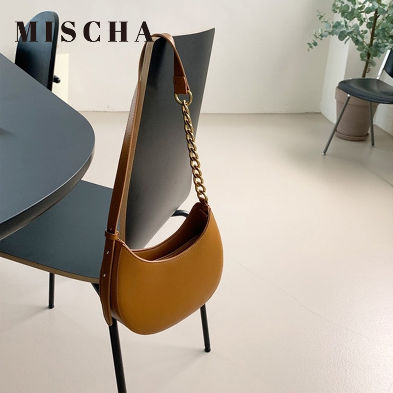 MISCHA Túi Đeo Vai Da PU Màu Trơn Phong Cách Hàn Quốc Thời Trang Cho Nữ