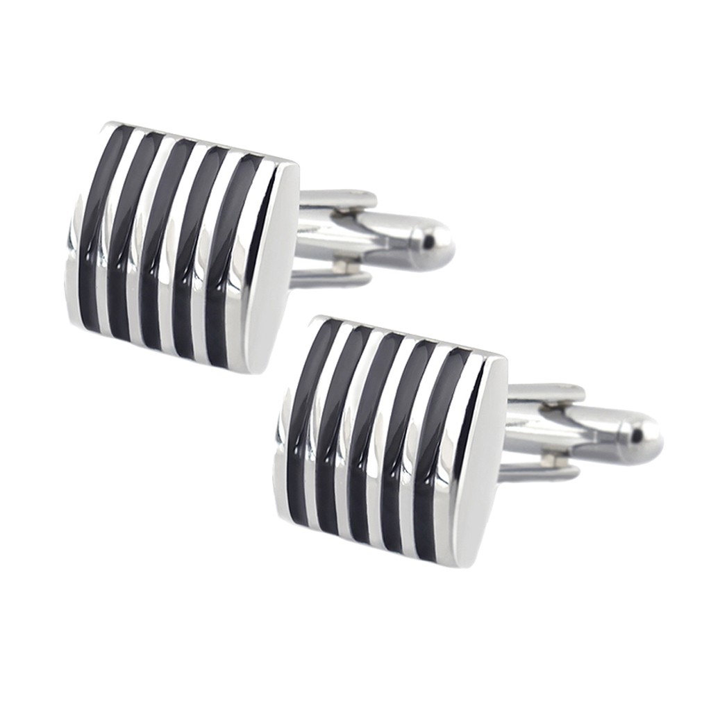 Mens Cufflinks french Shirt Business Party Suit Classic Black Square Striped