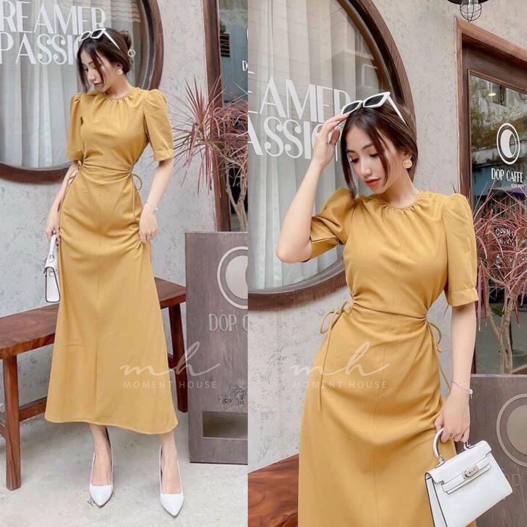 Đầm cổ tròn khoen 2 eo, dáng maxi dài, tay lỡ, form chuẩn lên dáng cực xinh hack eo cực kì