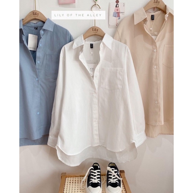Sơ mi nữ trơn highlow oversize