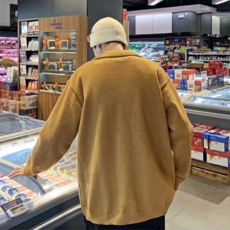 Áo len dài tay màu trơn cổ bẻ có túi phong cách Hàn Quốc thời trang thu đông cho nam