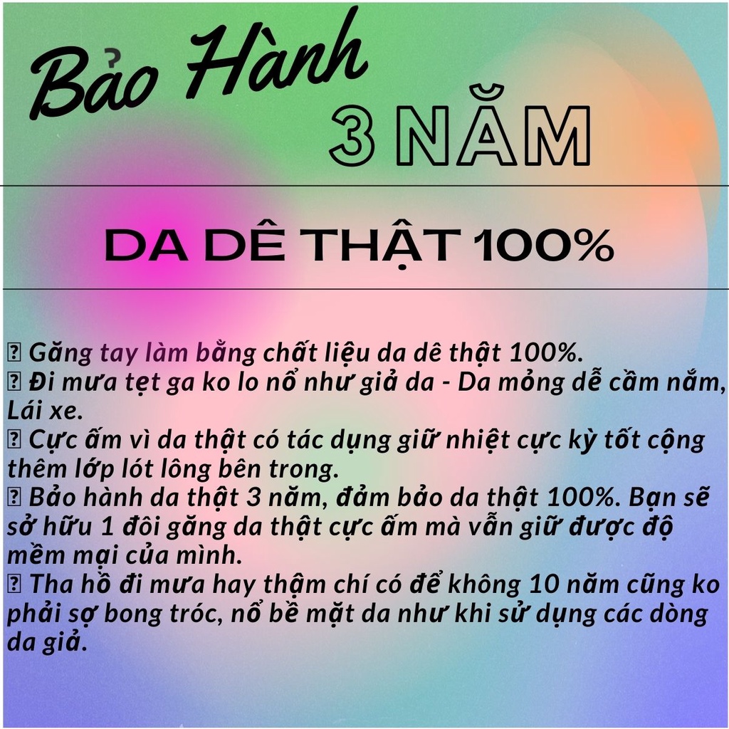 Găng Tay Da Dê 1 Khuy Nam Màu Đen - Bảo Hành Da Thật 3 Năm - Không Bong Nổ  - Đi Mưa Thoải Mái, Dễ Lái Xe