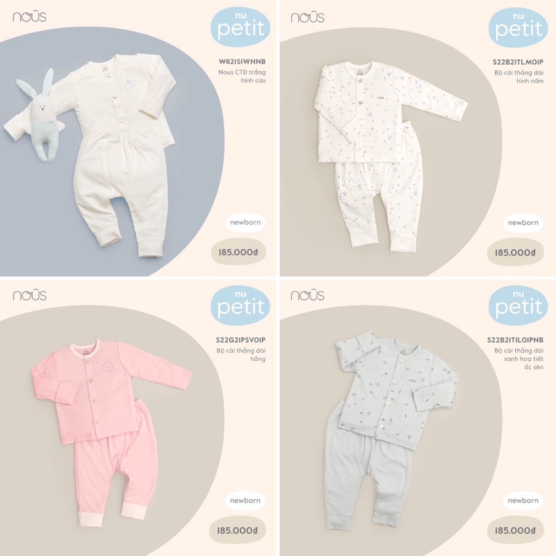Nous - Bộ Sơ Sinh dài tay cúc giữa siêu mềm mịn, thun giãn W621
