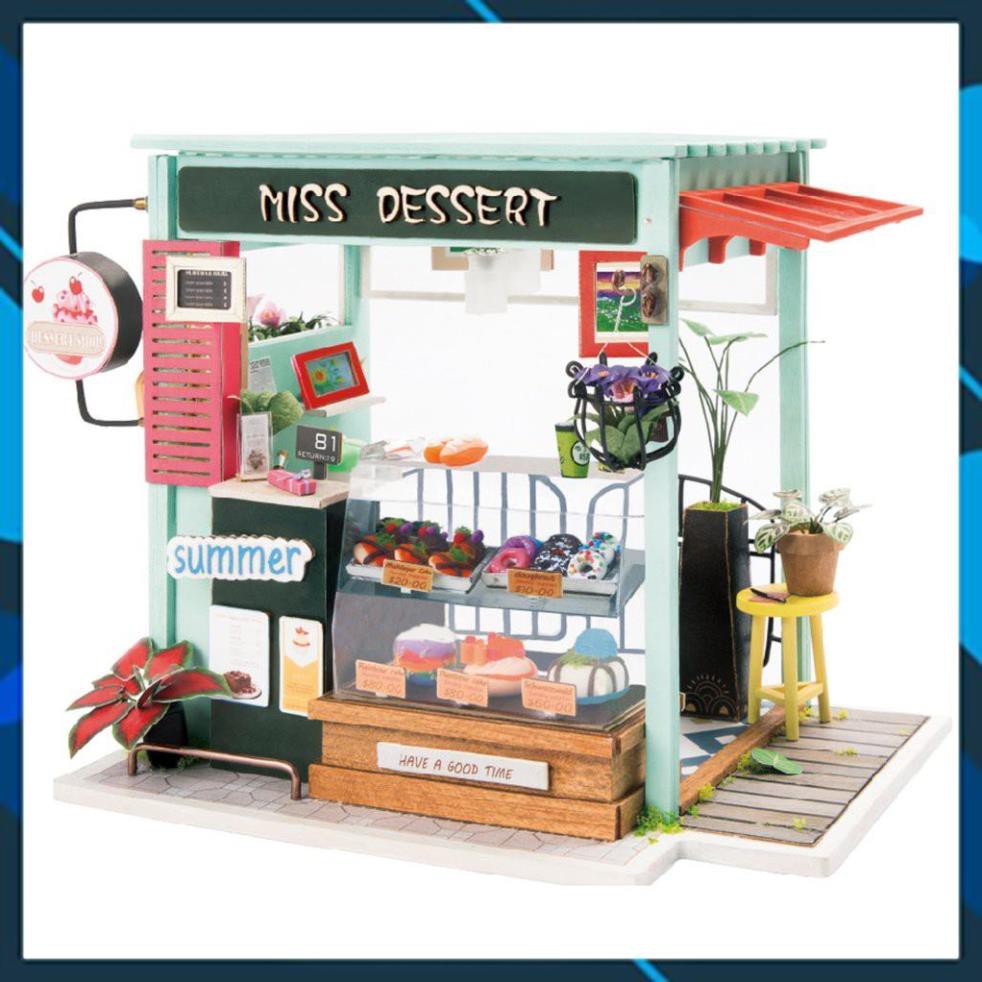 Mô hình nhà búp bê gỗ DIY Nhà búp bê có đèn Ice Cream Station Robotime Toy World