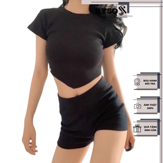 Áo croptop tay ngắn vạt nhọn chất thun gân phong cách năng động