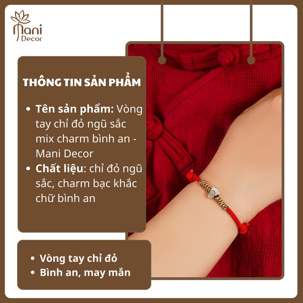 Vòng tay chỉ đỏ ngũ sắc mix charm bình an - Mani Decor