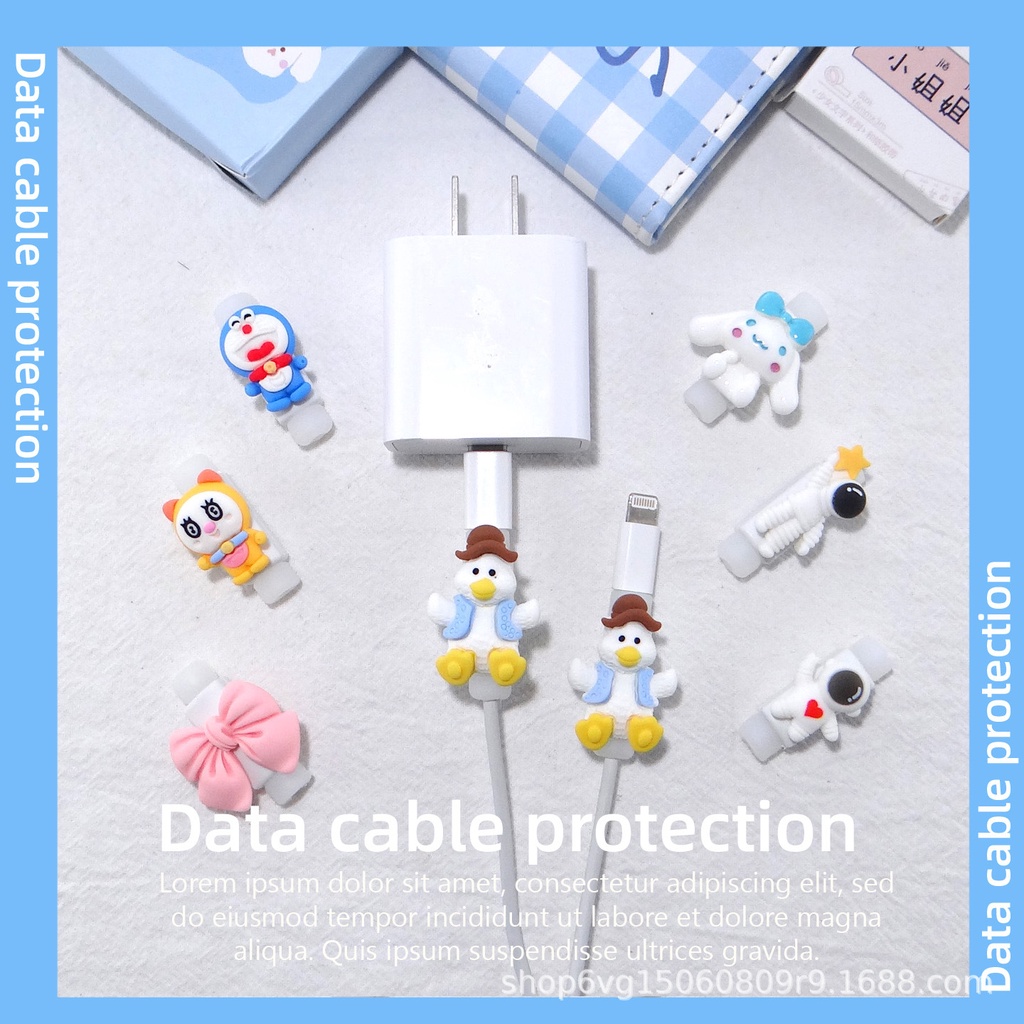 2 Phụ kiện bảo vệ đầu dây cáp hình hoạt hình dễ thương thích hợp cho Phone Pad type c