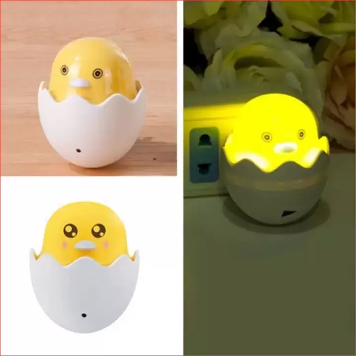 Đèn ngủ cảm ứng màu vàng hình quả trứng con gà dễ thương cảm biến ánh sáng thông minh tự động sáng khi trời tối ban đêm