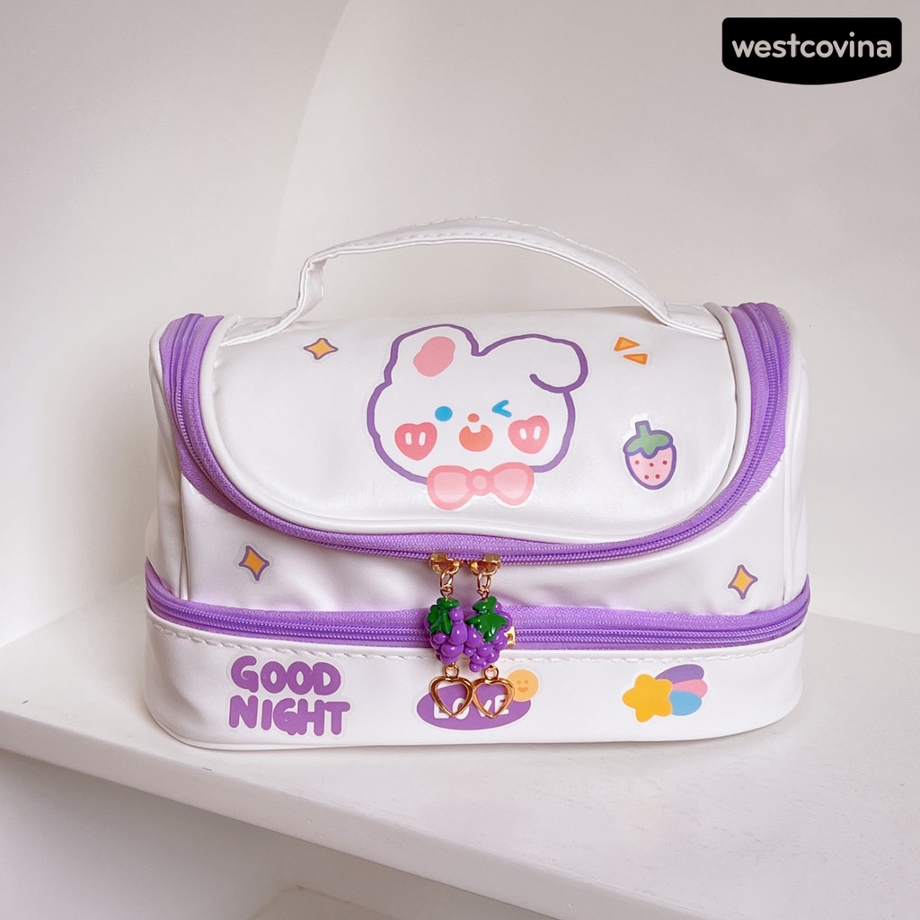 [Hot]✍Hộp Đựng Bút Hai Lớp Chống Bụi In Hình Thỏ Hoạt Hình Dễ Thương