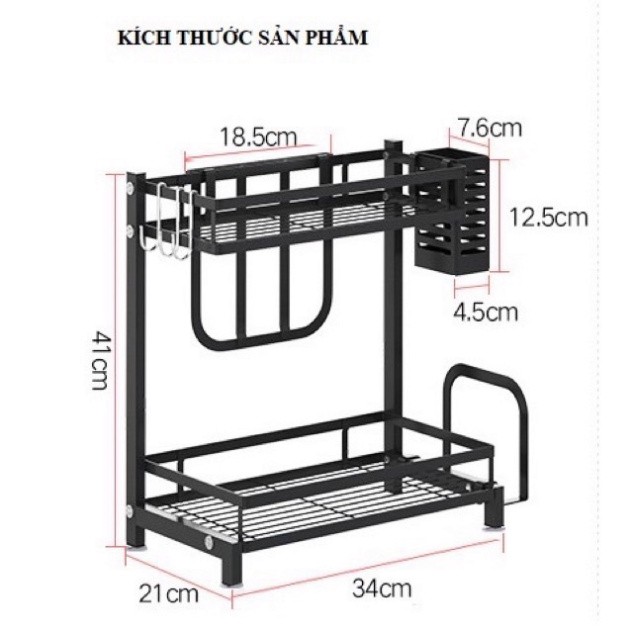 Kệ gia vị- kệ 2 tầng cao cấp đủ giỏ đựng đũa thìa. Dao thớt chất liêuh thép cao cấp không gỉ sơn tĩnh điện