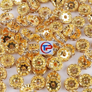 Charm chặn hạt đính đá pha lê vàng, bánh xe chặn hạt