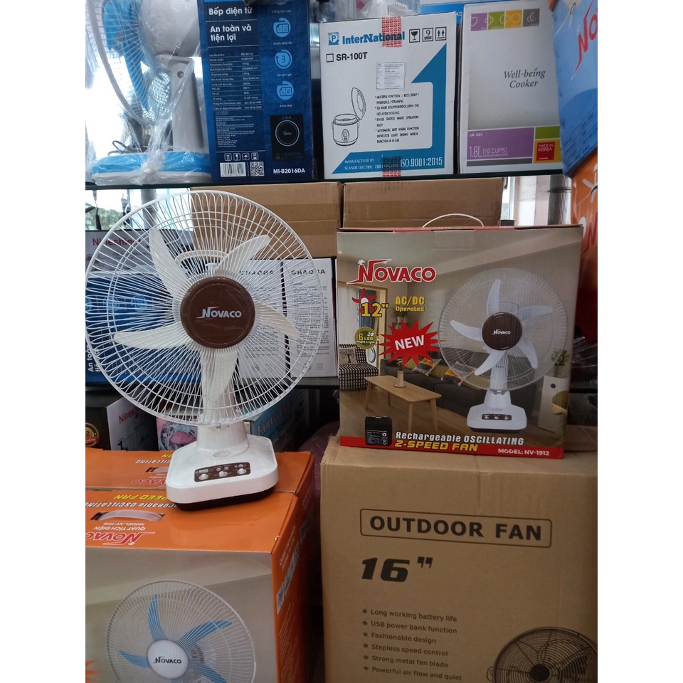 Quạt Tích NOVACO Chính Hãng Bảo Hành 6 Tháng, Chạy Liên Tục 8h, Có Đèn Led - Tặng Kèm Dây Sạc Ắc Quy