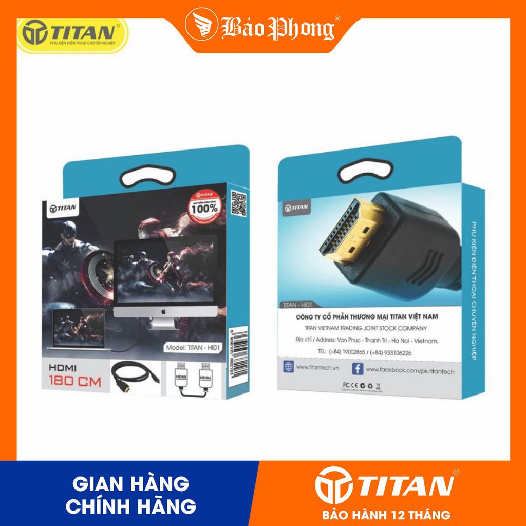 Cáp HDMI Titan 1.8m và 2m 2 đầu HDMI tốc độ cao hình ảnh full HD 2k, 3D, Ultra HD siêu nét  tivi máy tính laptop PC