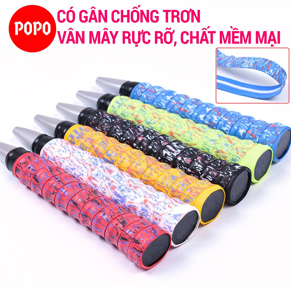 Quấn cán tennis có gân vân nhiều màu POPO GY100 cuốn cán vợt đảm bảo thoáng khí, thoát mồ hôi, độ bám cao