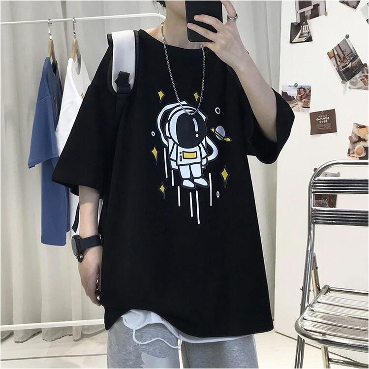 Áo Thun Nam Clothing Cổ Tròn Form Rộng Streetwear Áo Phông Nam Form Rộng Basic Cotton Oversize In Phi Hành Gia PCG693 bắn thật