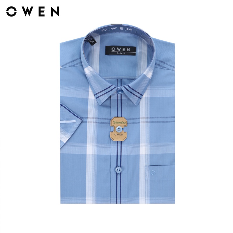 Áo sơ mi ngắn tay Nam Owen Bamboo Body Fit Xanh navy trắng - BA220025NT