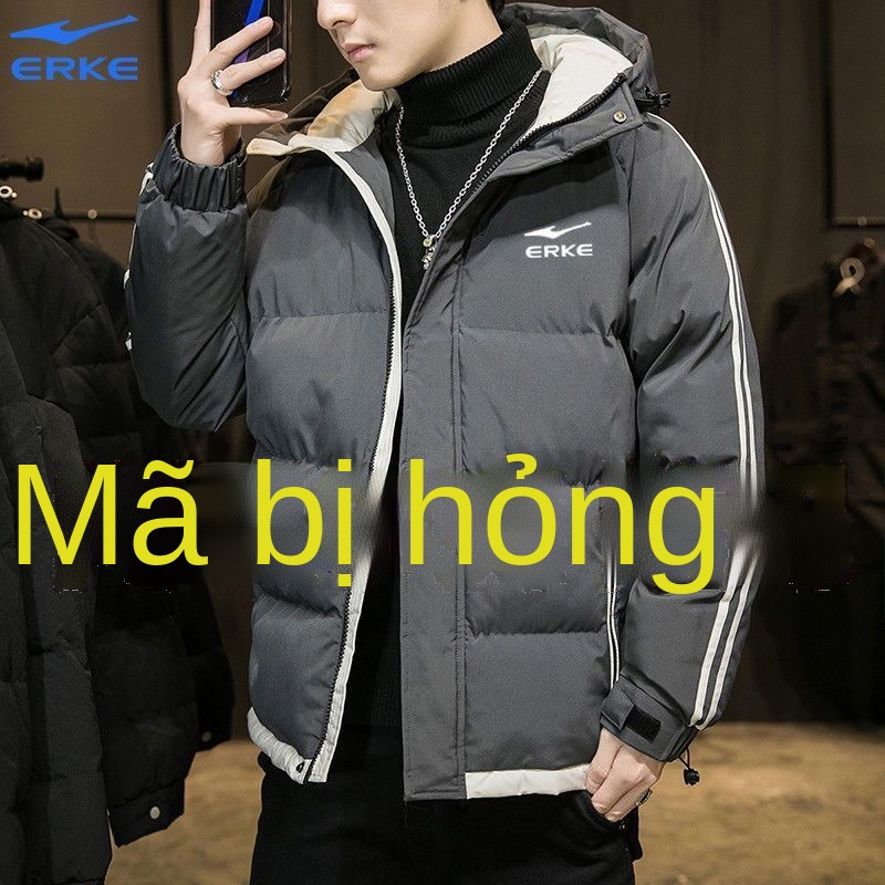 Áo khoác nam mùa đông Hongxing Erke áo khoác có mũ trùm đầu kết hợp giản dị Áo khoác dạ hàn quốc dày dặn ấm áp