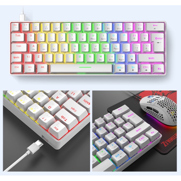 [Mã 33ELSALE hoàn 7% đơn 300K] Combo chuột + bàn phím chơi game cơ T60 Blue Switch 62 phím Bàn phím có dây USB