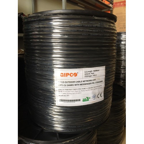 100m Cáp Mạng GIPCO Cat3 CU 4 Sợi đồng, bọc dầu chống nhiễu  .Bấm sẵn 2 đầu. Có Dây Thép Cường Lực - màu đen