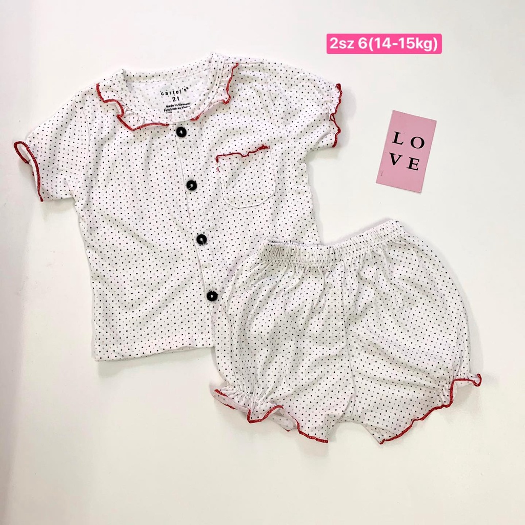 (Sale 29k)Bộ bé gái pizama chất cotton nhún bèo tay và gấu quần rất xinh