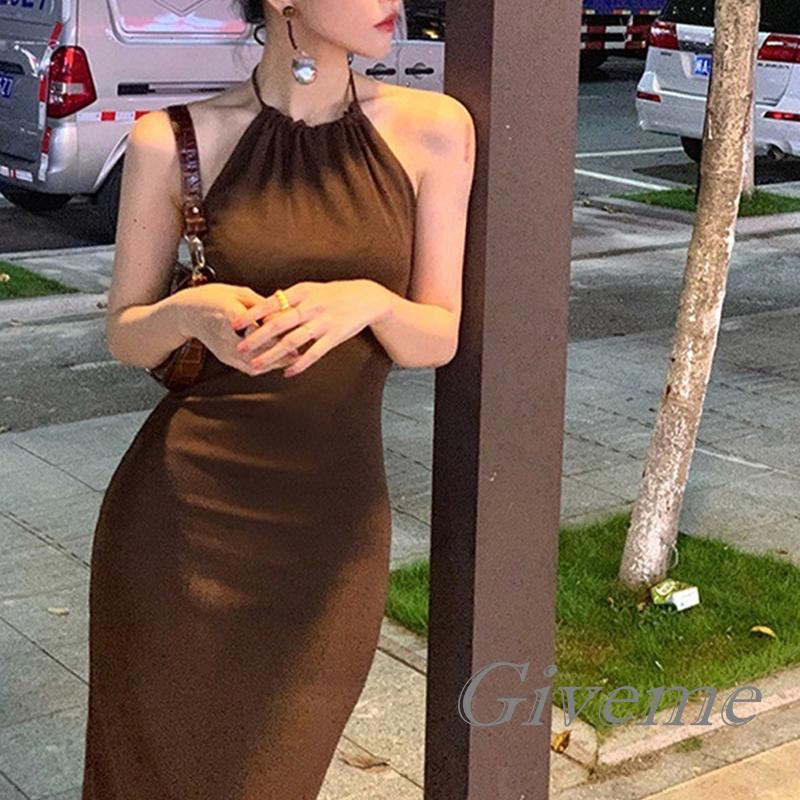 Đầm Ôm Không Tay Hai Dây Màu Sắc Trơn Thời Trang Mùa Hè Cho Nữ