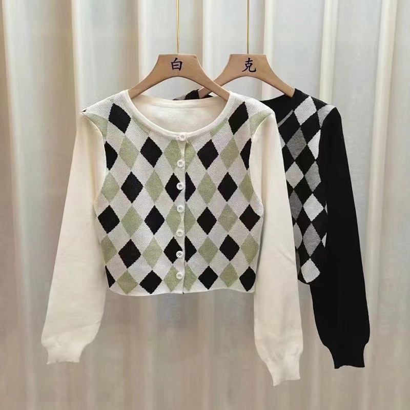 SUXI Áo Khoác Cardigan Dệt Kim Mỏng Tay Dài In Họa Tiết Hình Học Phong Cách Vintage Thời Trang Mùa Thu Cho Nữ