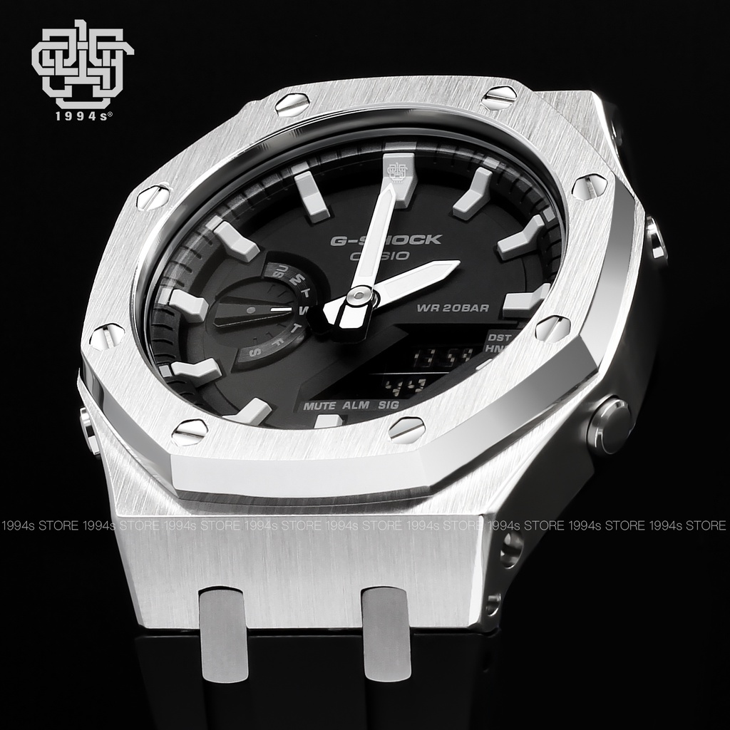 Đồng hồ nam Casio G-Shock GA-2100-1A custom AP Royal Oak, Silver x Black, hàng chính hãng, bảo hành 05 năm