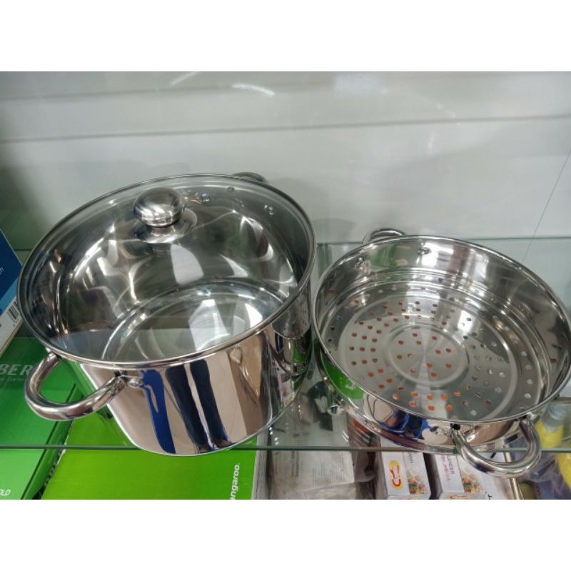 Nồi luộc gà inox cao cấp ARBER kèm xửng hấp inox chuẩn 304 bắt từ tốt