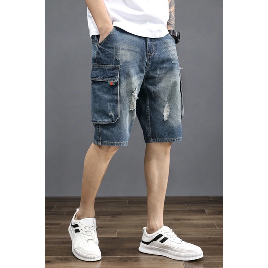 Quần Short Denim Dày Dặn Dáng Rộng Phong Cách Hàn Quốc Mẫu Mới Thời Trang Mùa Hè Cho Nam