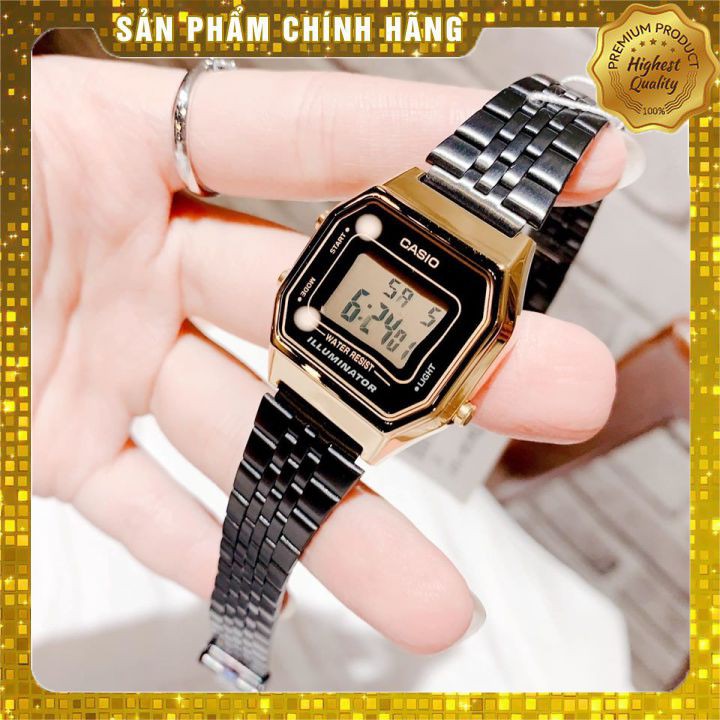 Đồng Hồ Nữ Casio LA680WEGB-1ADF 🔥 𝓢𝓲ê𝓾 𝓗𝓸𝓽 🔥 Dây Kim Loại Mại Ion Đen - Gờ Mạ Vàng ⚡ Pin 5 năm⚡