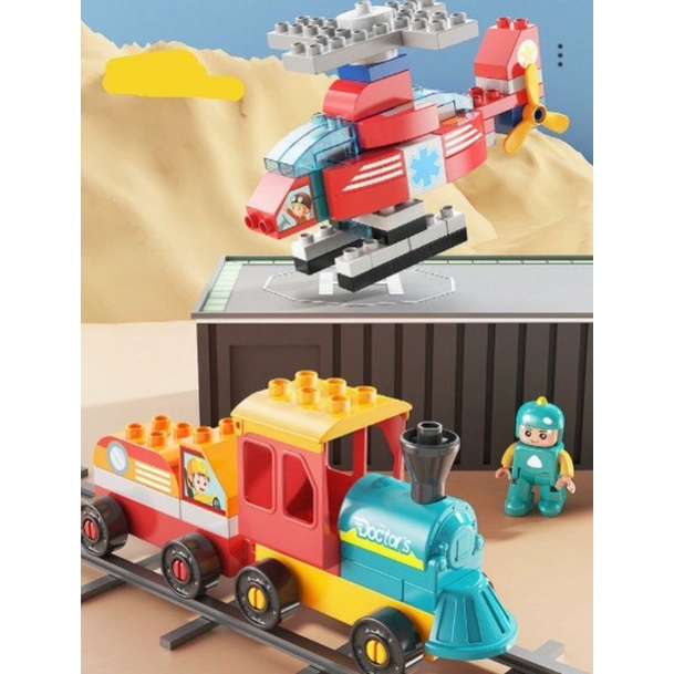 Đồ Chơi Xếp Hình Lego Duplo 195pcs  Lắp Ghép Robot, Oto, Máy Bay,Tàu Hỏa, Xe Cứu Thương Cho Bé [Hàng Loại 1]