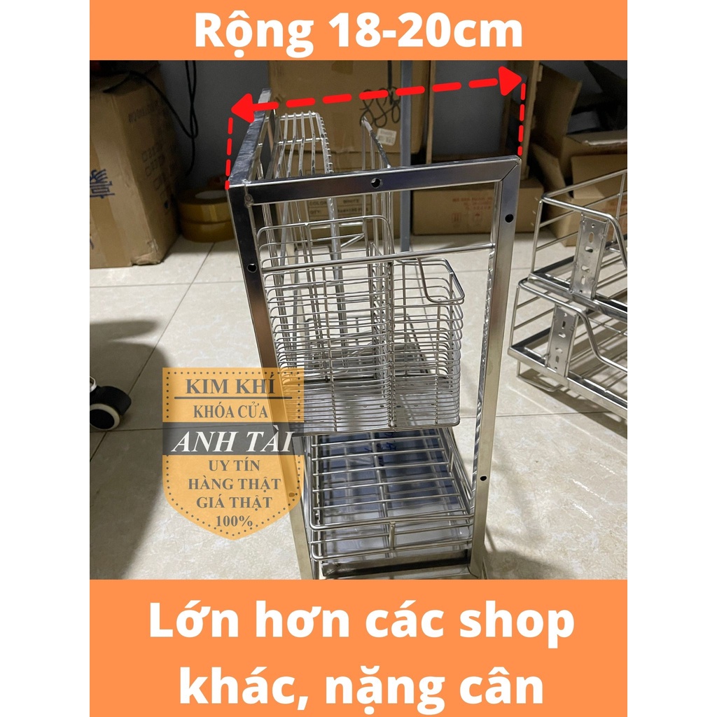 Giá dao thớt inox lắp tủ bếp lắp ray bi 3 tầng nặng cân cao cấp