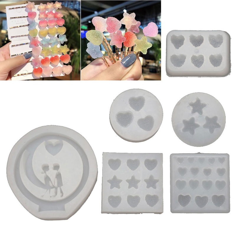 [Hàng mới về] Khuôn silicon mềm làm kẹp tóc hình ngôi sao / trái tim xinh xắn