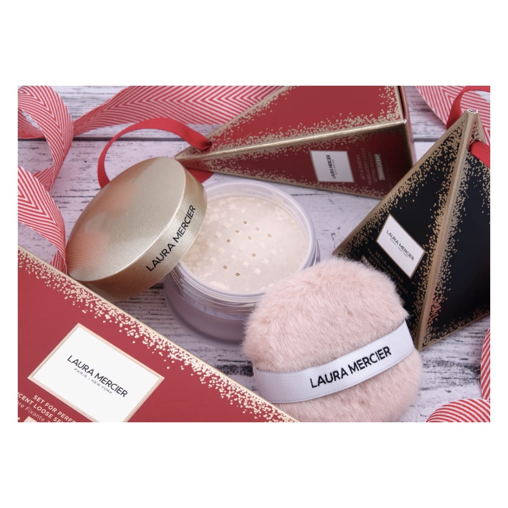 [MẪU MỚI 2022 ] SET BÔNG PHẤN – PHẤN FULLSIZE LAURA MECIER SET TO PERFECT TRANSLUCENT LOOSE SETTING POWDER &amp; PUFF DUET