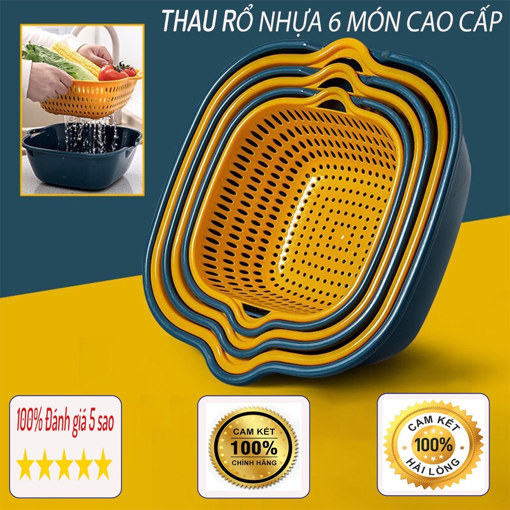 Set 6 Món Thau Rổ Nhựa PP Tiện Lợi Xếp Chồng Được Lên Nhau Giúp Ráo Nước Khi Sử Dụng