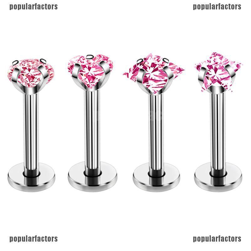 Bộ 4 Khuyên Xỏ Môi Bằng Thép Không Gỉ Đính Đá Thời Trang