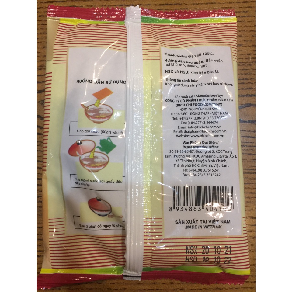 THÙNG 50 GÓI CHÁO GẠO LỨT BÍCH CHI
