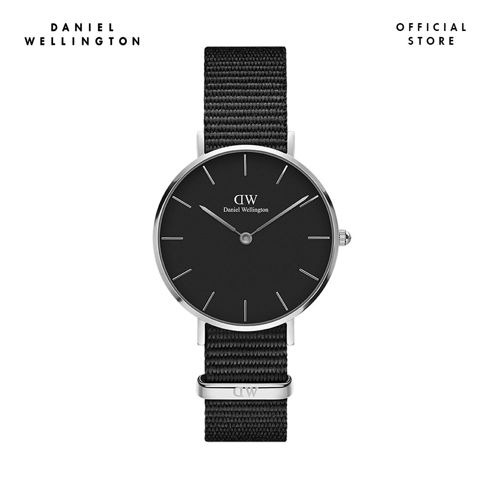 Đồng hồ Nữ Daniel Wellington dây vải nato - Petite Cornwall mặt đen - vỏ bạc