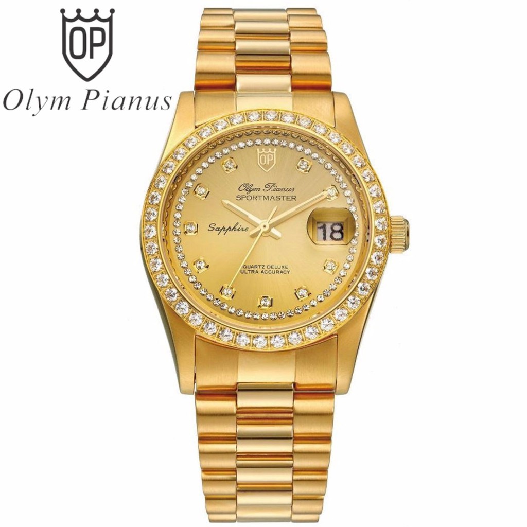 Đồng hồ nam mặt kính sapphire Olym Pianus OP89322 OP89322DK vàng hạt trắng