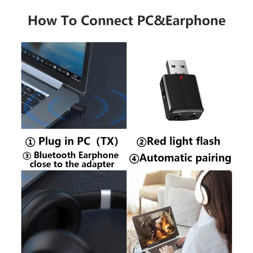 Bộ Chuyển Đổi USB Bluetooth 5.0 3 Trong 1 EDR 3.5Mm Aux Cho Tai Nghe TV PC Stereo HiFi