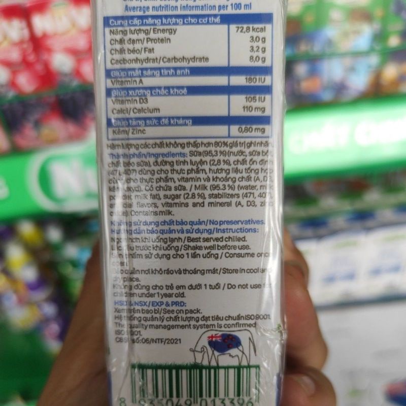Thùng 48 hộp 180ml Sữa tiệt trùng New Zealand ít đường/ không đường