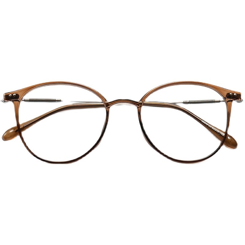 Mắt Kính Gọng Kim Loại Tròn Màu Nâu Siêu Nhẹ Chất Lượng Cao Phong Cách Hàn Quốc