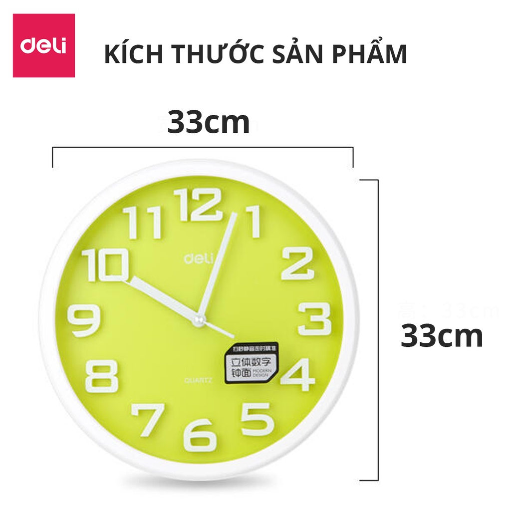 Đồng hồ treo tường số nổi quartz kim trôi Deli - Bảo hành 12 tháng lỗi NSX 1 đổi 1 - 8948