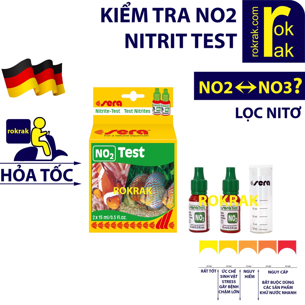 Test NO2 SERA kiểm tra Nitrit Đo mức độ lọc hồ cá thủy sinh thủy sản