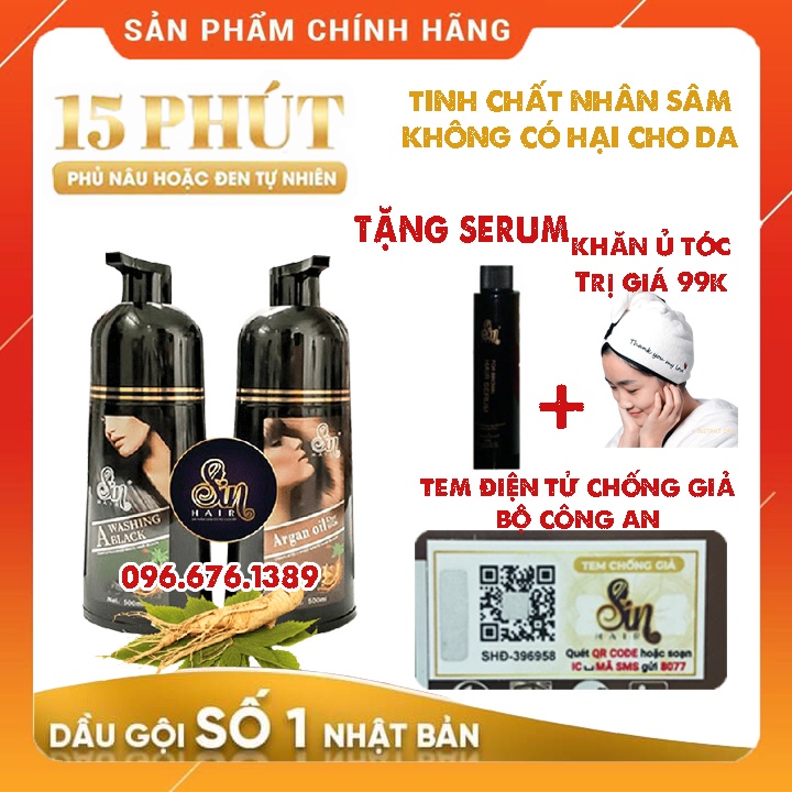 [Sin Hair Đen] Dầu Gội Đầu Nhuộm Tóc Phủ Bạc Sin Hair - Chính Hãng Nhật Bản, Gội Là Đen