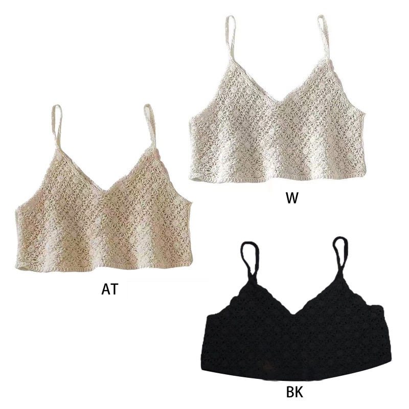 Áo croptop nữ không tay cổ V đan móc hoa thời trang vintage
