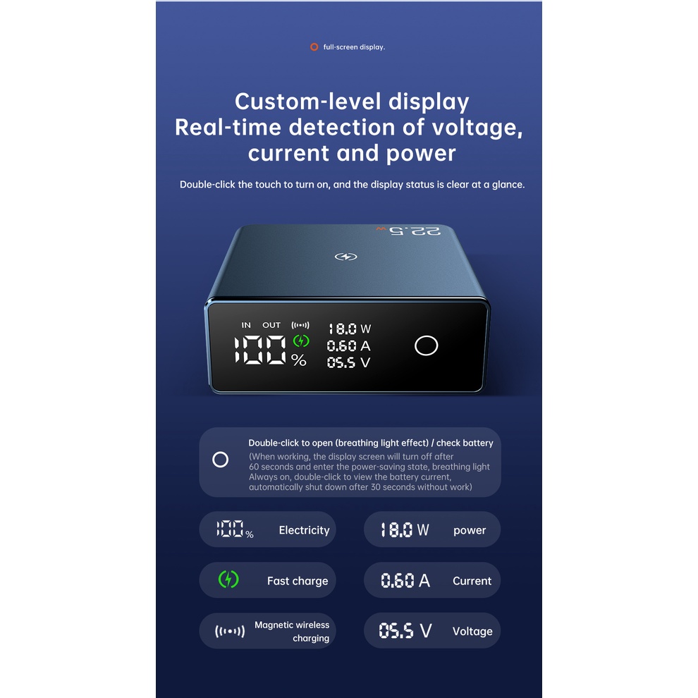 Sạc Dự Phòng 20000mAh PD20W Không Dây Có Màn Hình Kỹ Thuật Số Cho iphone 12 13 Mac Book
